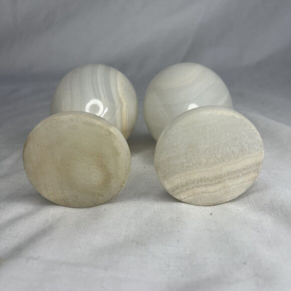 Onyx Alabaster Egg Cup Goblet Glass Carved Stone Turkey Vintage MCM 3In Set Of 2 - Picture 3 of 6
